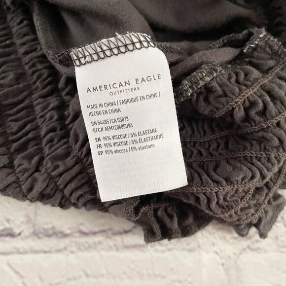 American Eagle Soft & Sexy Gray Charcoal Smocked Waist V Neck Long Sleeve Top M - Picture 9 of 9
